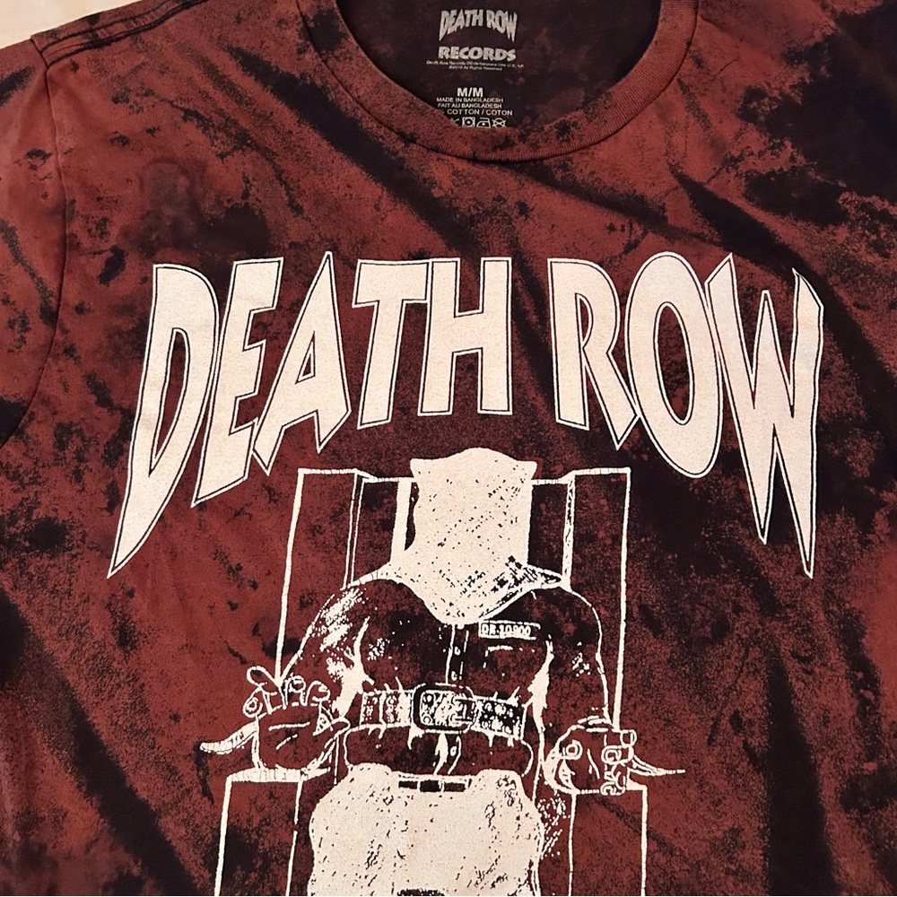 Men's BLEACH distressed dyed Death Row Records Electric Chair Rap T-Shirt